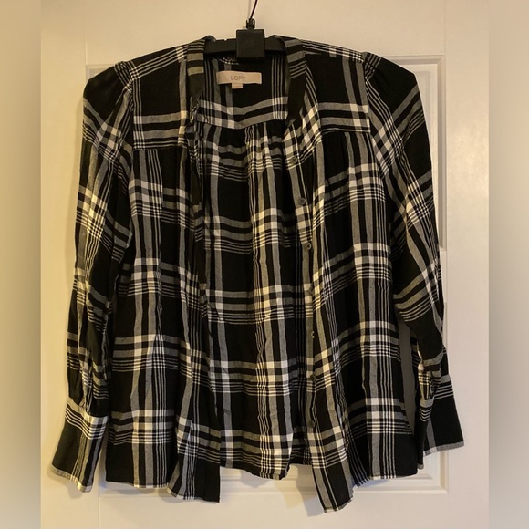 Loft small Plaid Puff Shoulder Blouse - Picture 2 of 7